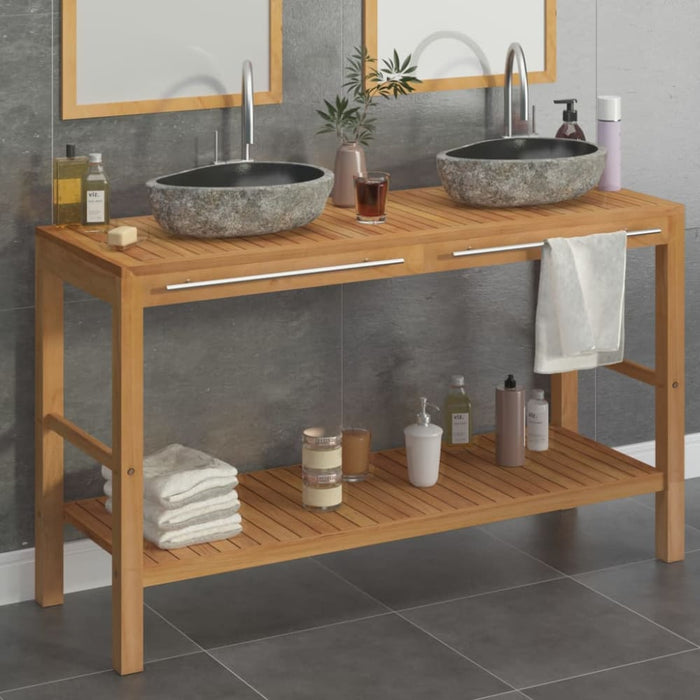 Bathroom Vanity Cabinet Solid Teak With Riverstone Sinks