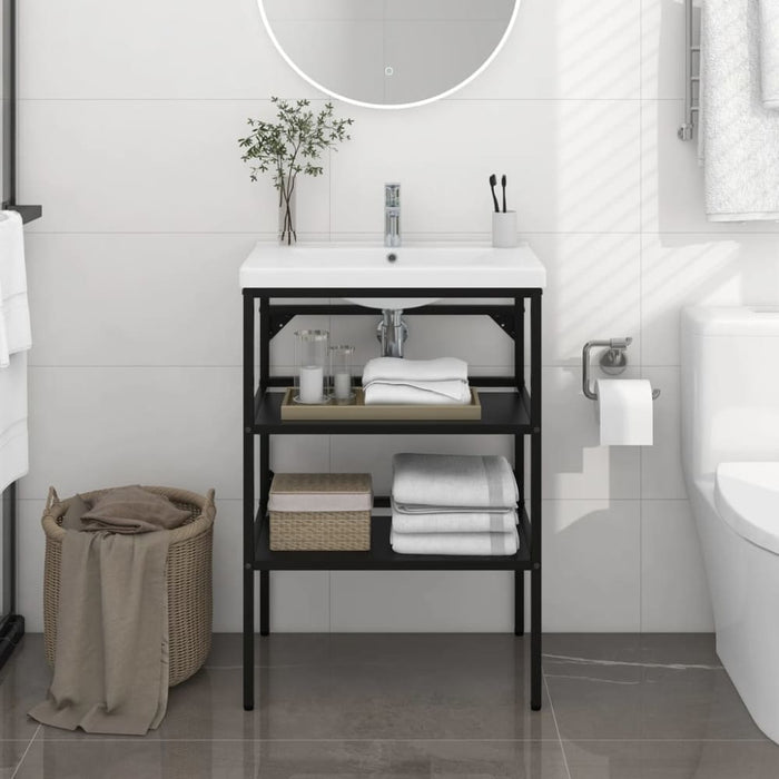 Bathroom Washbasin Frame Black 59x38x83 Cm Iron Ttnann