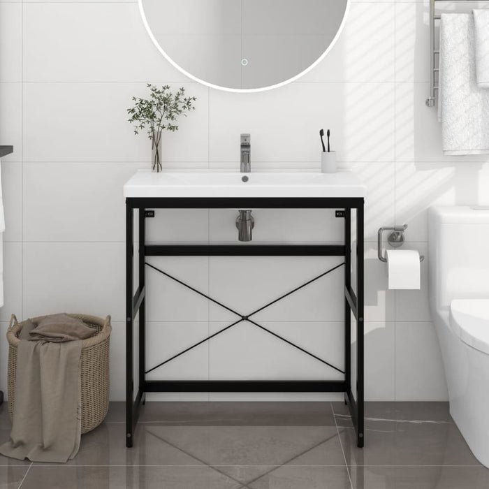 Bathroom Washbasin Frame Black 79x38x83 Cm Iron Ttnpbo