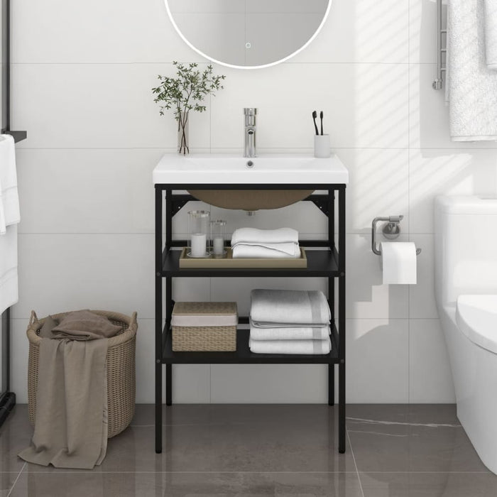 Bathroom Washbasin Frame With Built-in Basin Black Iron