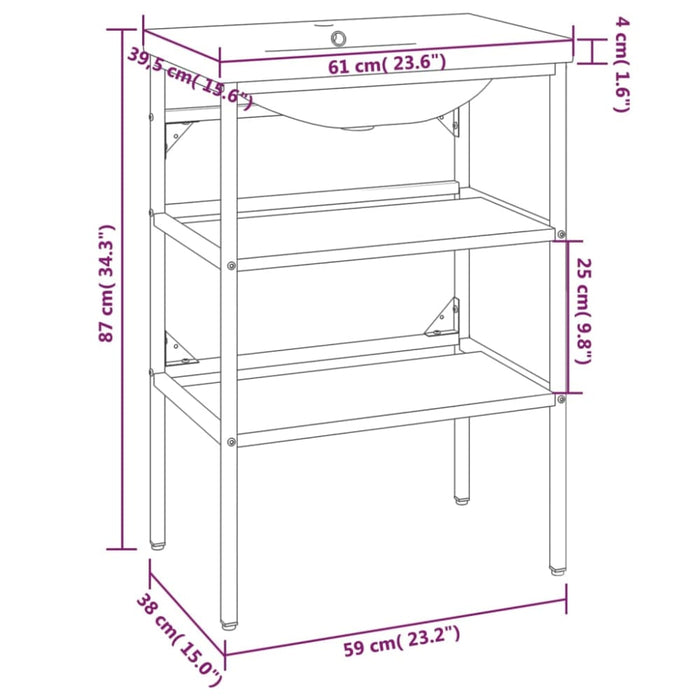 Bathroom Washbasin Frame With Built-in Basin Black Iron