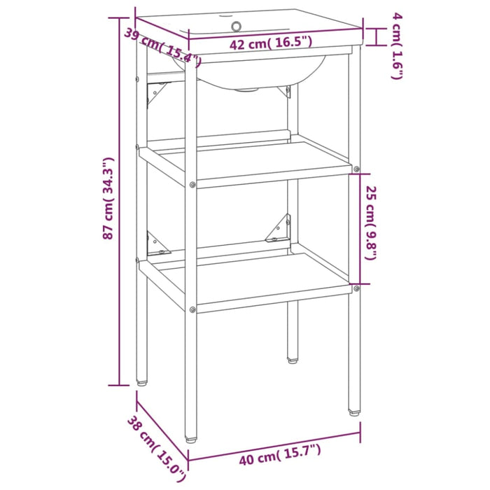 Bathroom Washbasin Frame With Built-in Basin Black Iron