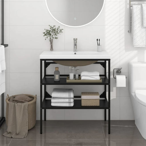 Bathroom Washbasin Frame With Built-in Basin Black Iron