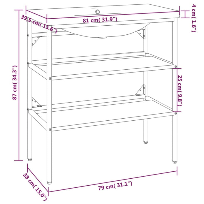 Bathroom Washbasin Frame With Built-in Basin Black Iron