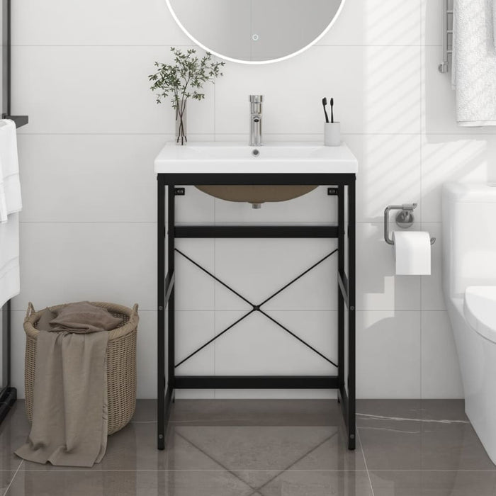 Bathroom Washbasin Frame With Built-in Basin Black Iron