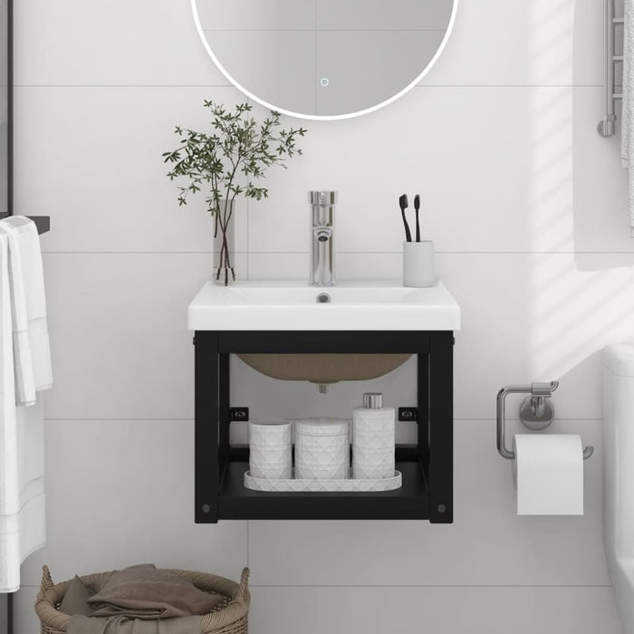 Bathroom Washbasin Frame With Built-in Basin Black Iron