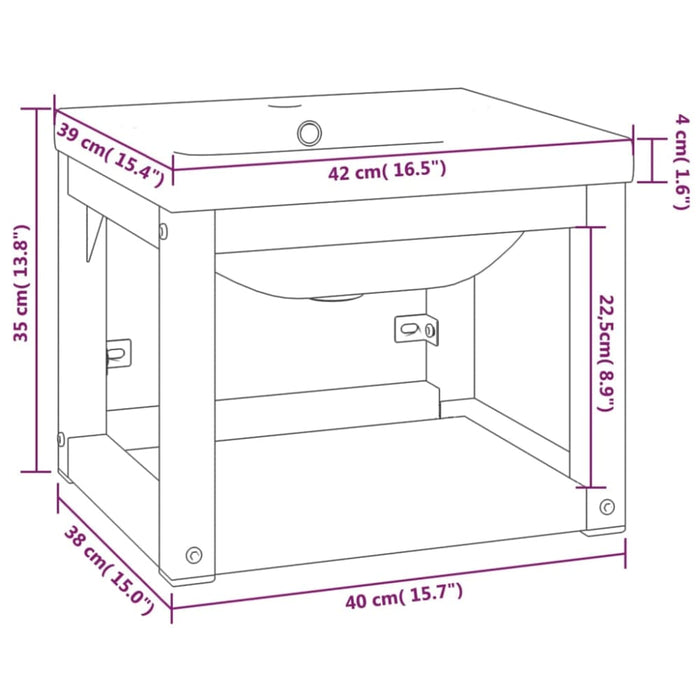 Bathroom Washbasin Frame With Built-in Basin Black Iron