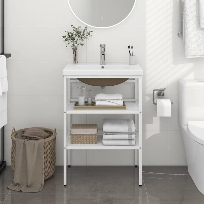 Bathroom Washbasin Frame With Built-in Basin White Iron