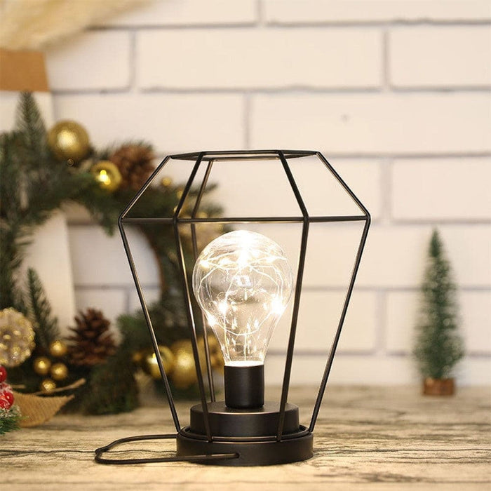 Battery Powered Hanging Diamond Metal Cage Lamp With Hook