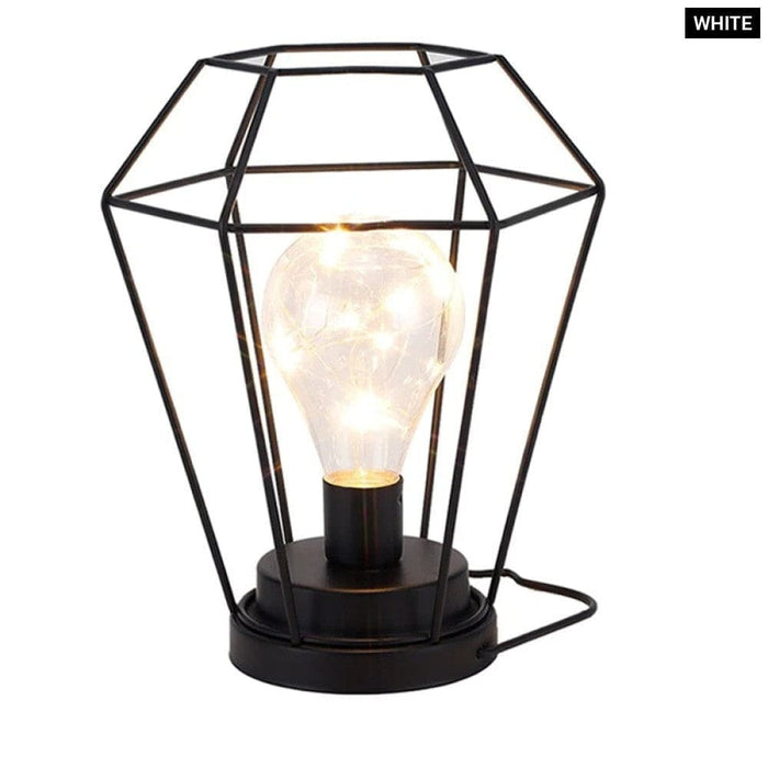 Battery Powered Hanging Diamond Metal Cage Lamp With Hook