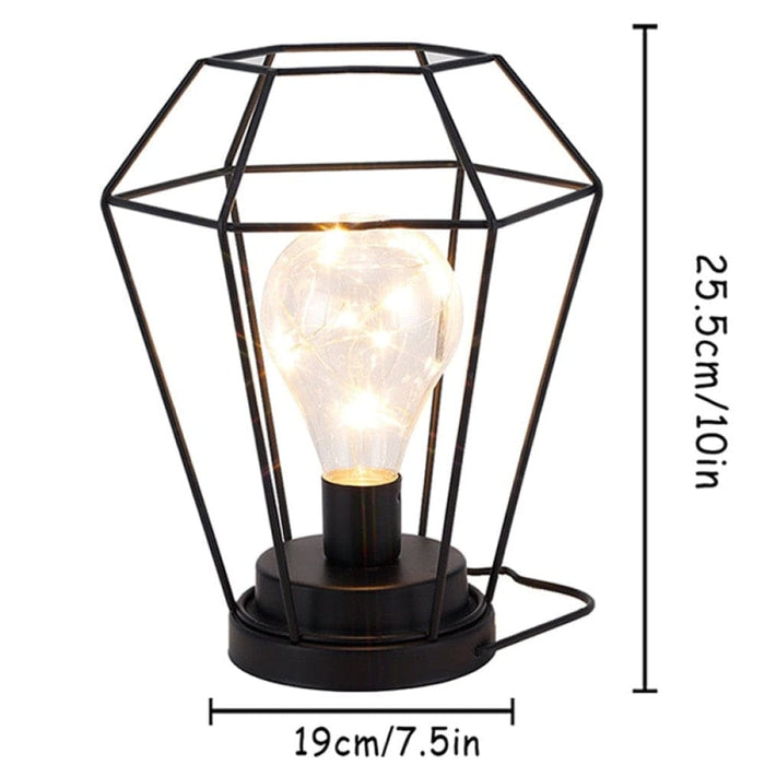 Battery Powered Hanging Diamond Metal Cage Lamp With Hook