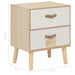 Bedside Cabinet with 2 Drawers 40x30x49.5 Cm Solid Pinewood