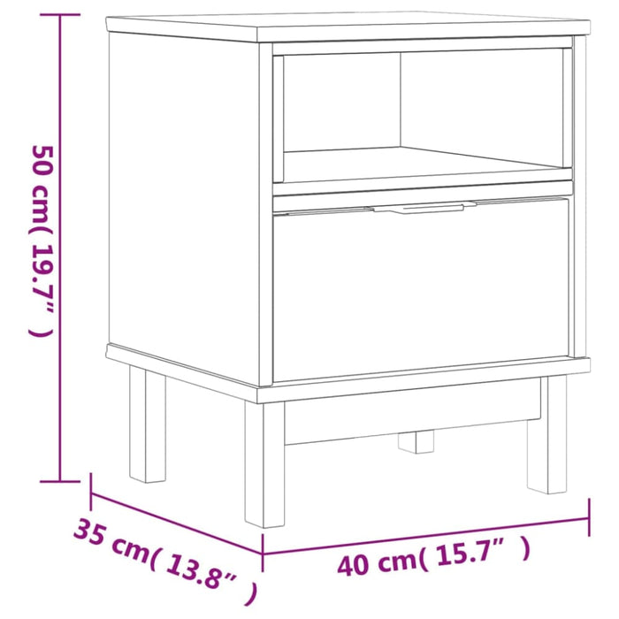 Bedside Cabinet Flam 40x35x50 Cm Solid Wood Pine Tpinox