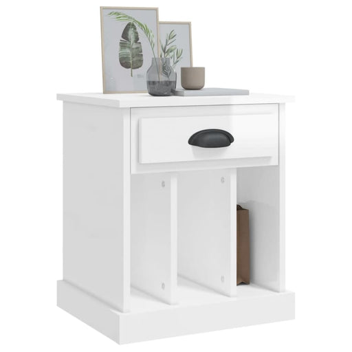 Bedside Cabinet Glossy Look White 43x36x50 Cm Noltan