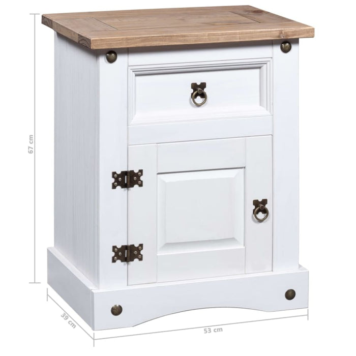 Bedside Cabinet Mexican Pine Corona Range White 53x39x67 Cm