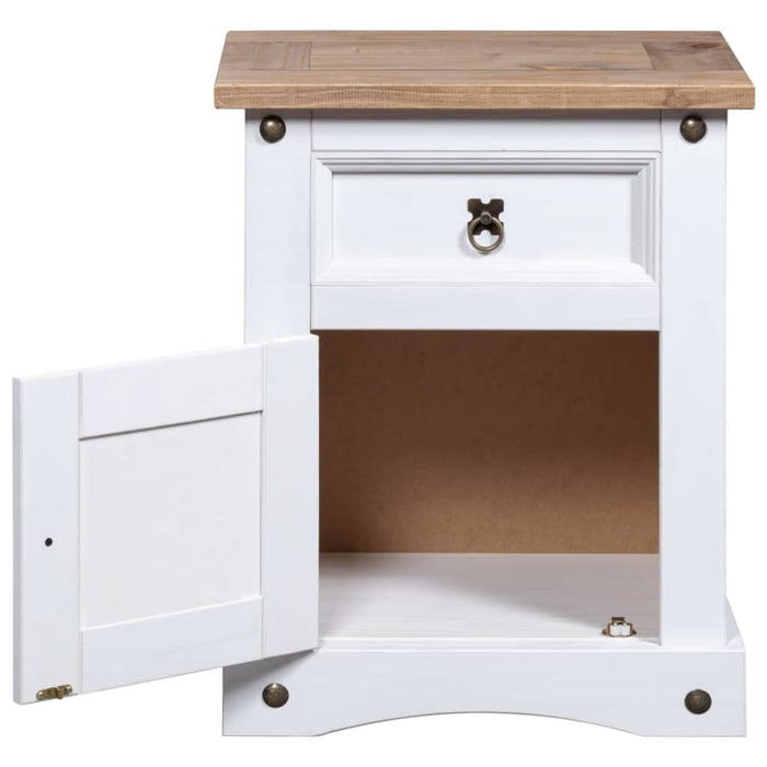 Bedside Cabinet Mexican Pine Corona Range White 53x39x67 Cm