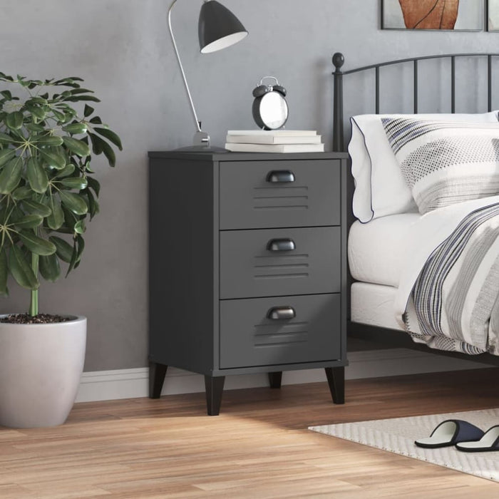 Bedside Cabinet Viken Anthracite Grey Solid Wood Pine Tiakot