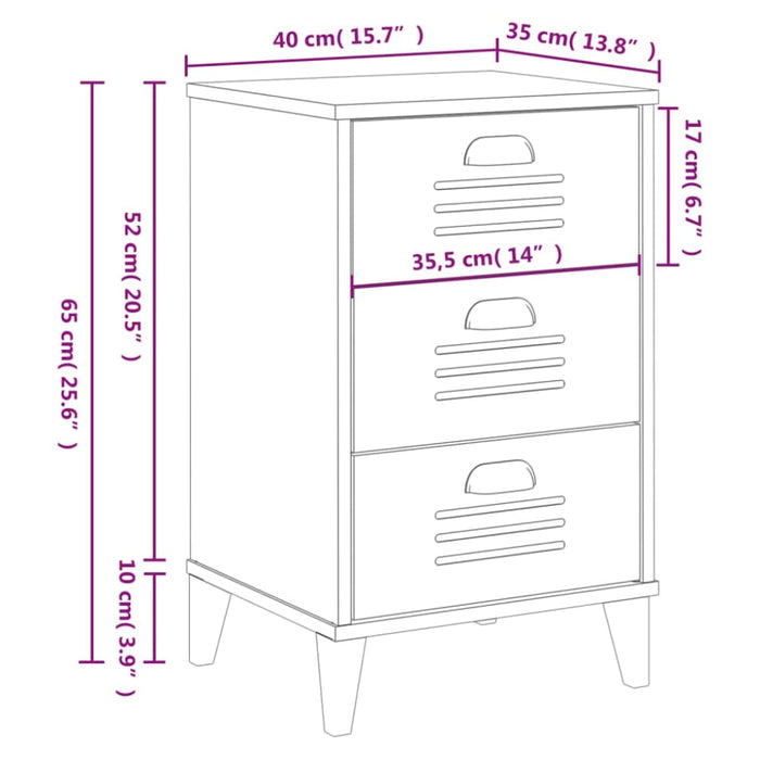 Bedside Cabinet Viken Anthracite Grey Solid Wood Pine Tiakot