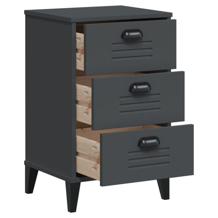 Bedside Cabinet Viken Anthracite Grey Solid Wood Pine Tiakot