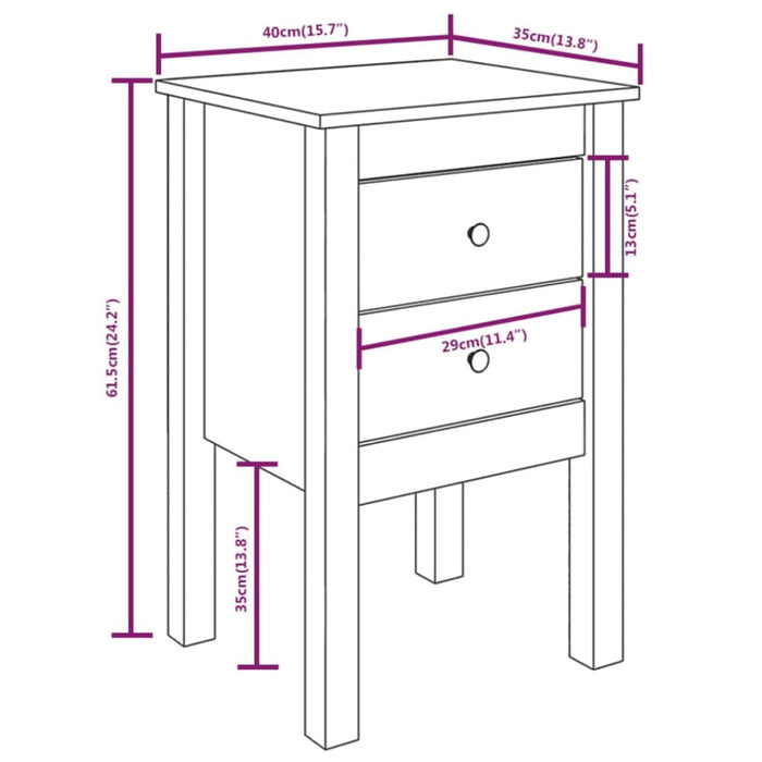 Bedside Cabinet White 40x35x61.5 Cm Solid Wood Pine Notlko