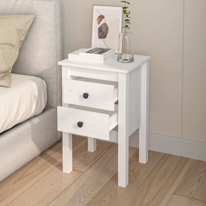 Bedside Cabinet White 40x35x61.5 Cm Solid Wood Pine Notlko