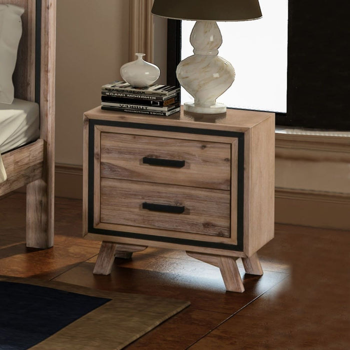 Bedside Table 2 Drawer Night Stand With Solid Acacia