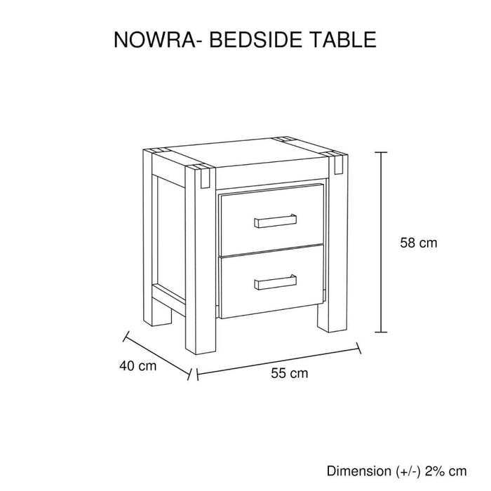 Bedside Table 2 Drawers Night Stand Solid Wood Acacia Oak