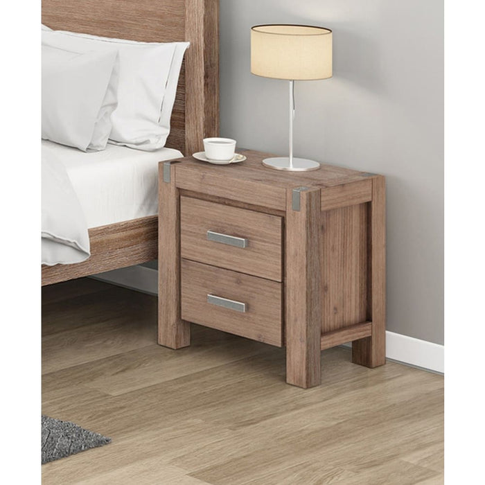 Bedside Table 2 Drawers Night Stand Solid Wood Acacia Oak