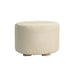 Beige Fabric Ottoman Round Wooden Leg Foot Stool