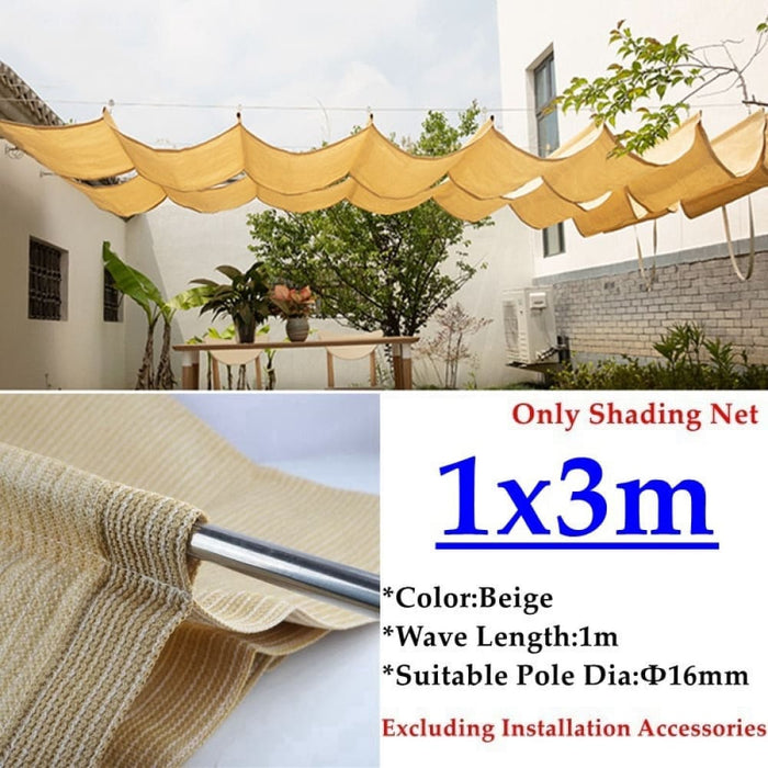 Beige Hdpe Telescopic Wave Sunshade Net Gazebo Awning