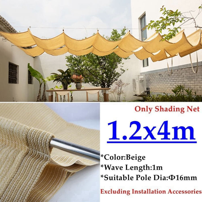 Beige Hdpe Telescopic Wave Sunshade Net Gazebo Awning