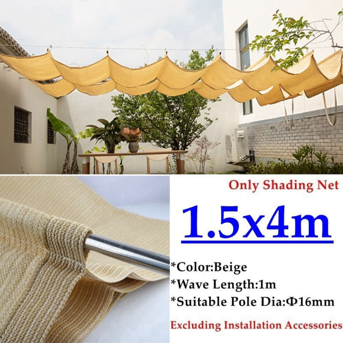 Beige Hdpe Telescopic Wave Sunshade Net Gazebo Awning