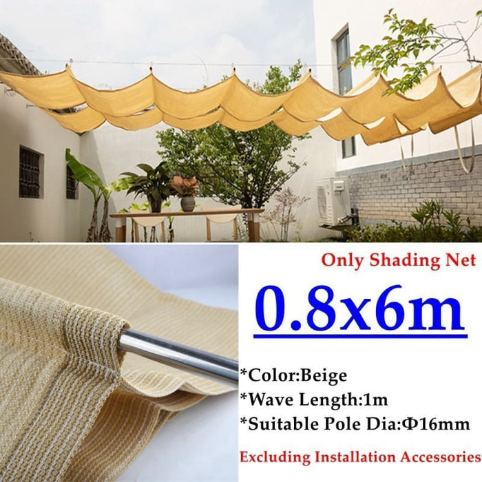 Beige Hdpe Telescopic Wave Sunshade Net Gazebo Awning