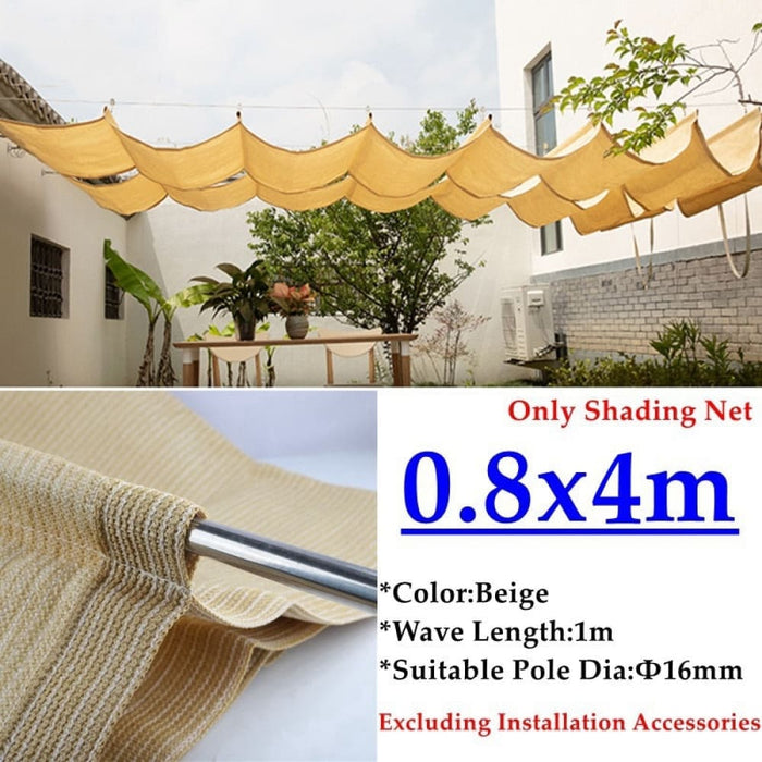 Beige Hdpe Telescopic Wave Sunshade Net Gazebo Awning