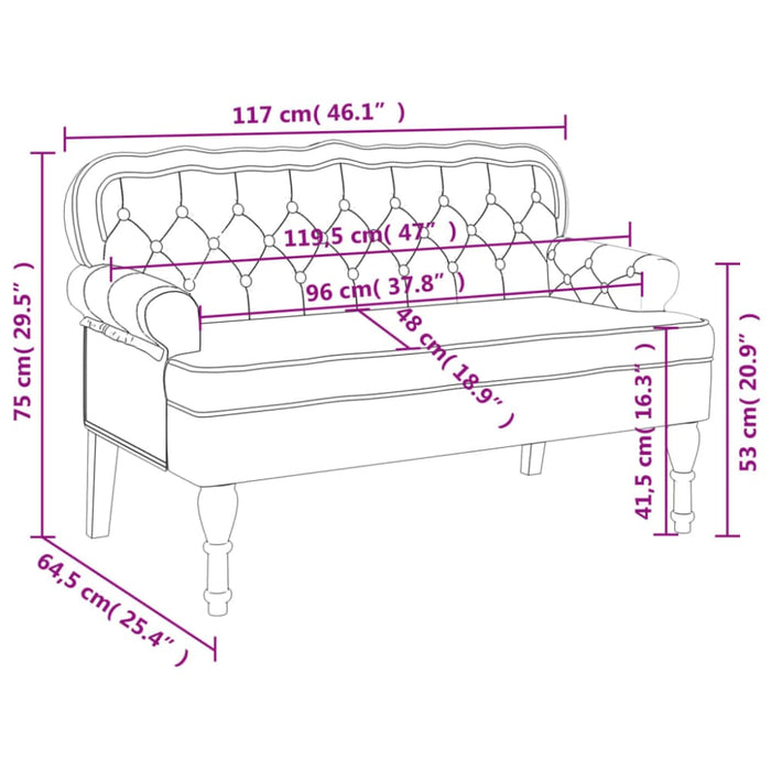 Bench With Backrest Black 119.5x64.5x75 Cm Velvet Tixolo