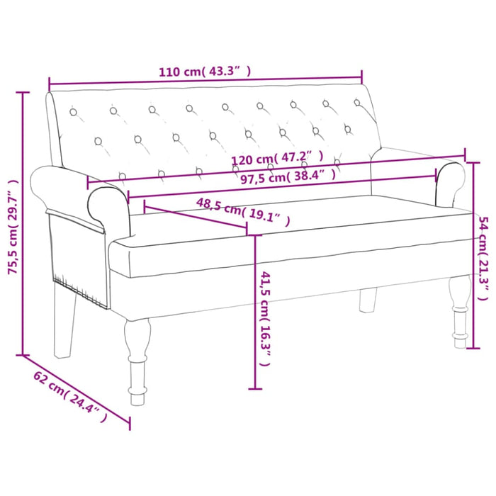 Bench With Backrest Brown 120x62x75.5 Cm Faux Suede Leather