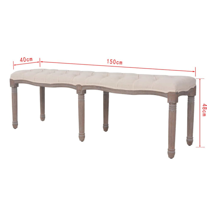 Bench Linen Solid Wood 150x40x48 Cm Cream White Xaptlo