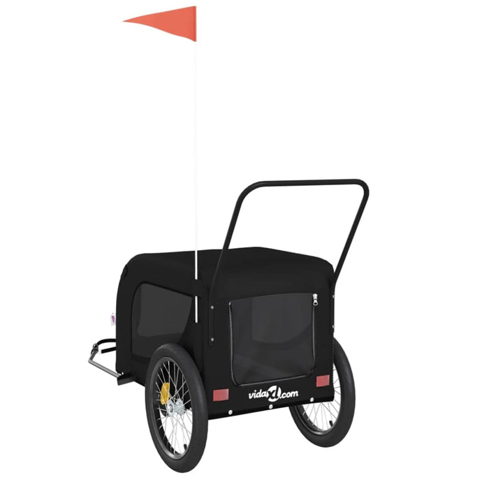 Dog Bike Trailer Black Oxford Fabric and Iron Kabto