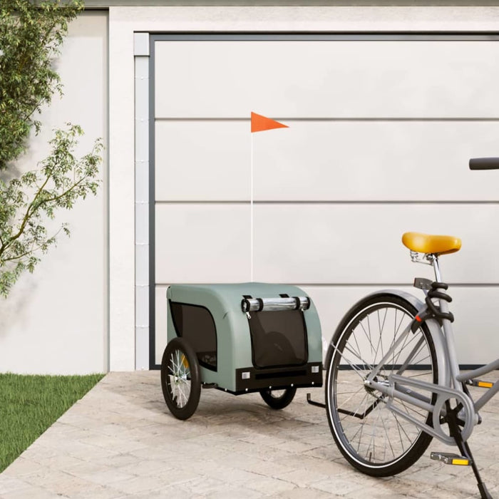 Pet Bike Trailer Grey and Black Oxford Fabric Iron Kabbb