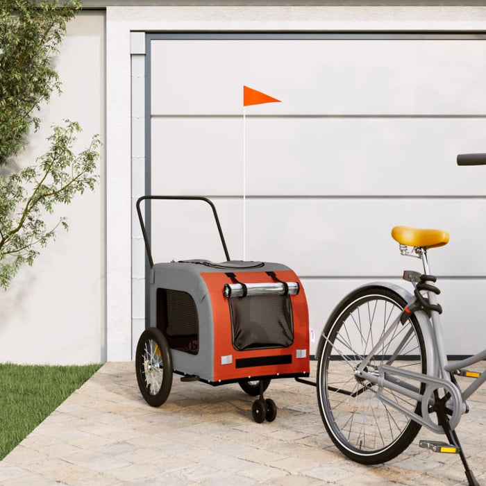 Dog Bike Trailer Orange And Grey Oxford Fabric Iron Ktnpo