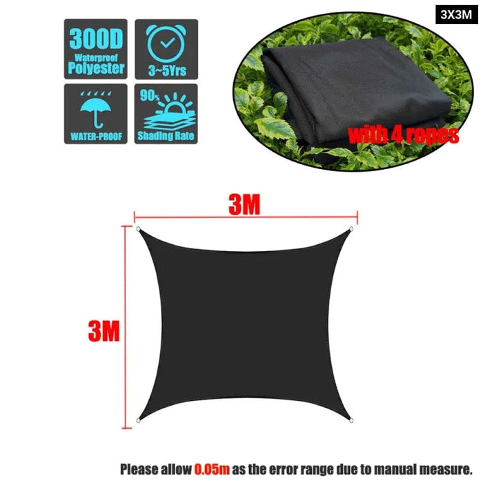 Black 420d Waterproof Square Rectangle Shade Sails Garden