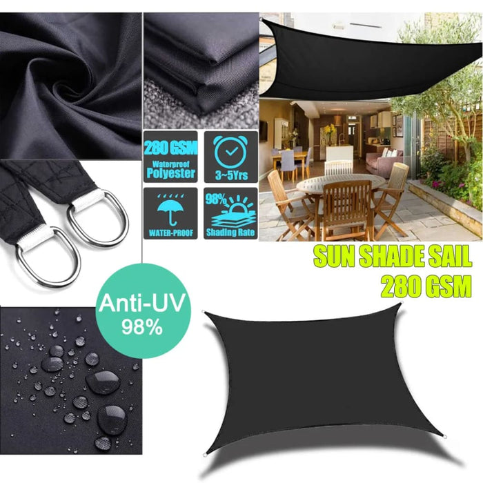 Black 420d Waterproof Square Rectangle Shade Sails Garden