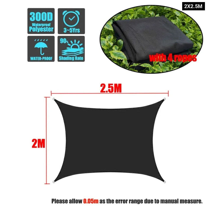 Black 420d Waterproof Square Rectangle Shade Sails Garden