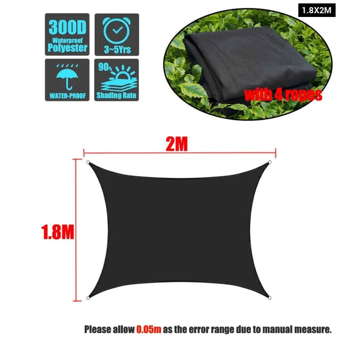 Black 420d Waterproof Square Rectangle Shade Sails Garden