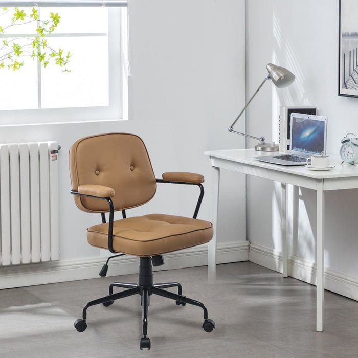 Black Frame Faux Leather Home Office Chair In Brown