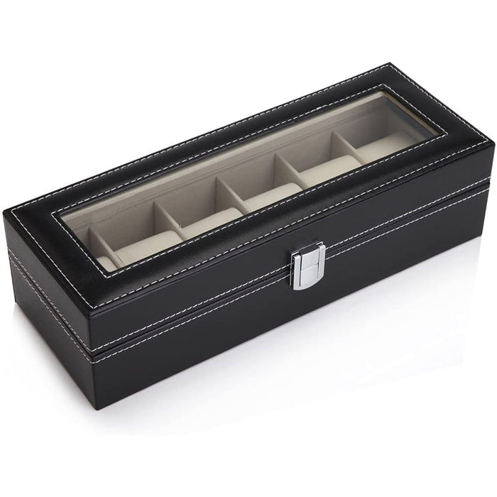 Black Pu Leather Watch Organizer Display Storage Box Cases