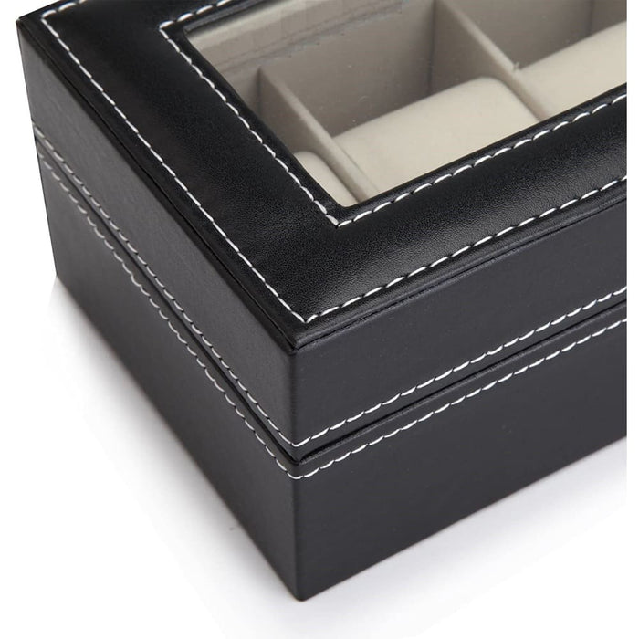 Black Pu Leather Watch Organizer Display Storage Box Cases