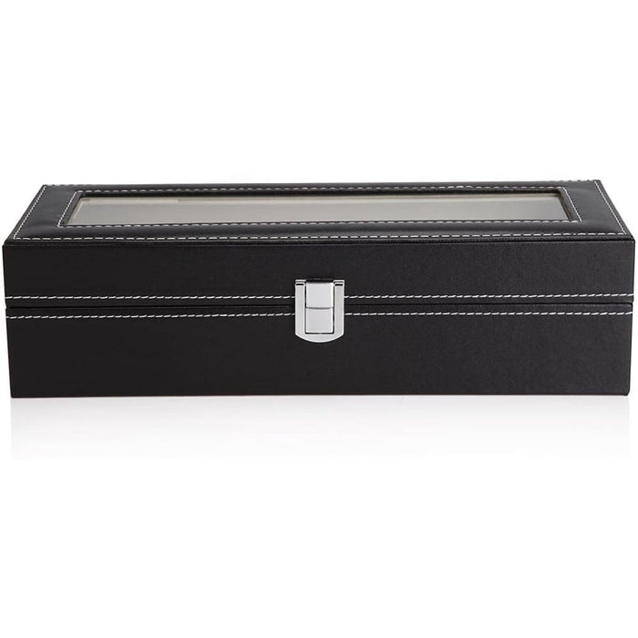 Black Pu Leather Watch Organizer Display Storage Box Cases