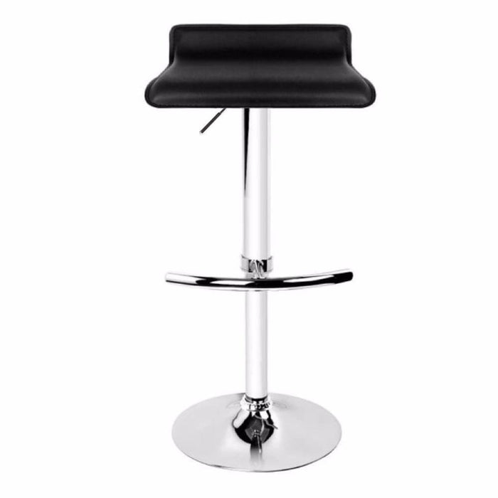 2x Black Bar Stools Faux Leather Low Back Adjustable Crome