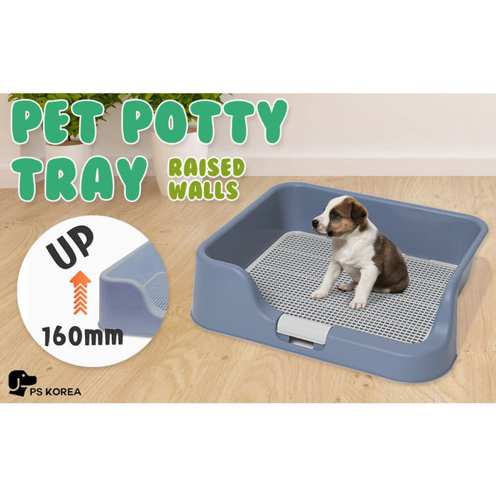 Blue Dog Pet Potty Tray Training Toilet Raised Walls T1